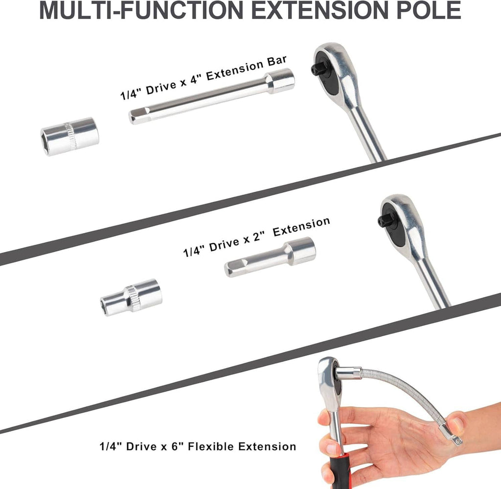 Multi-function extension poles: rigid extension bars and flexible extension with chrome ends