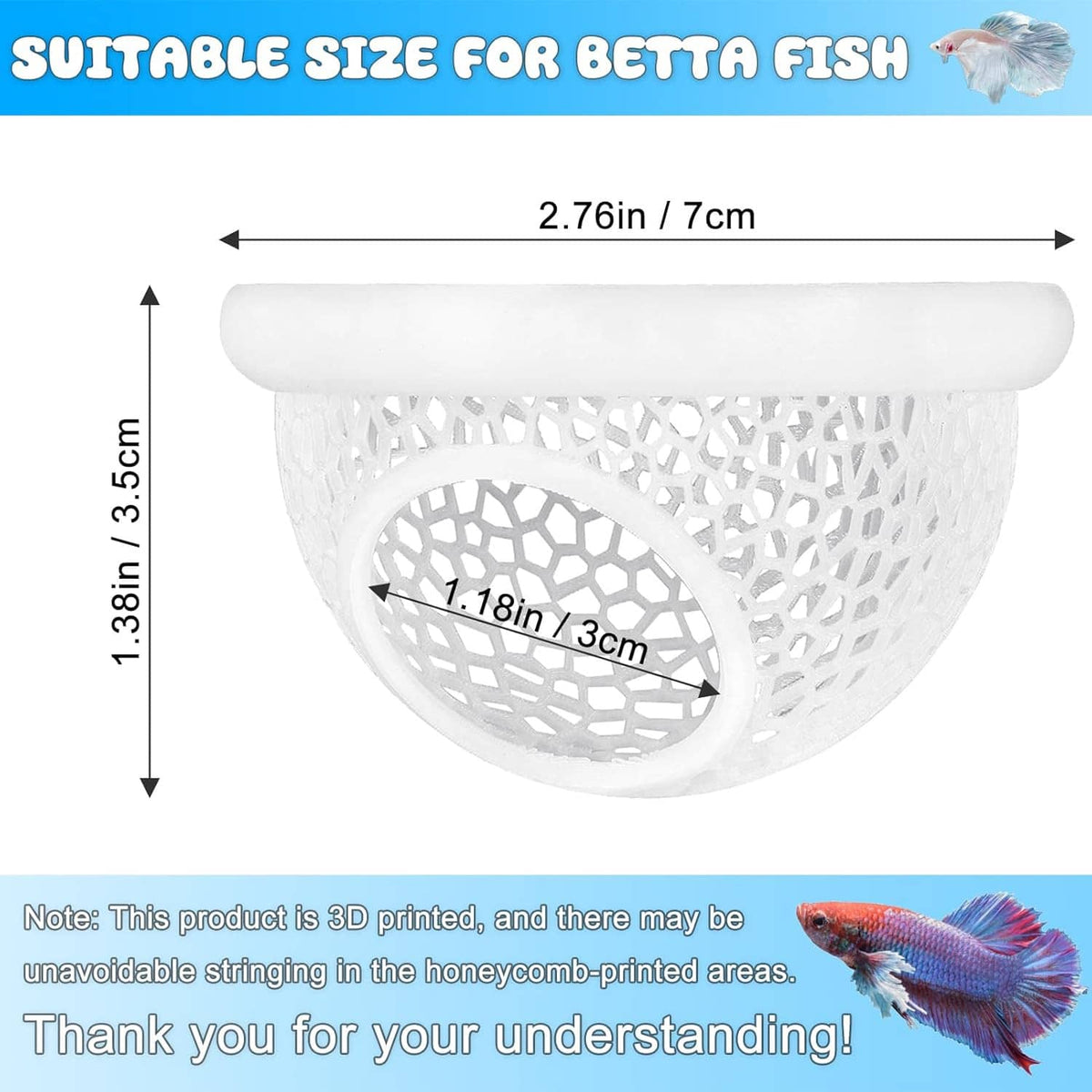White floating mesh betta hide hammock size diagram with oval entrance