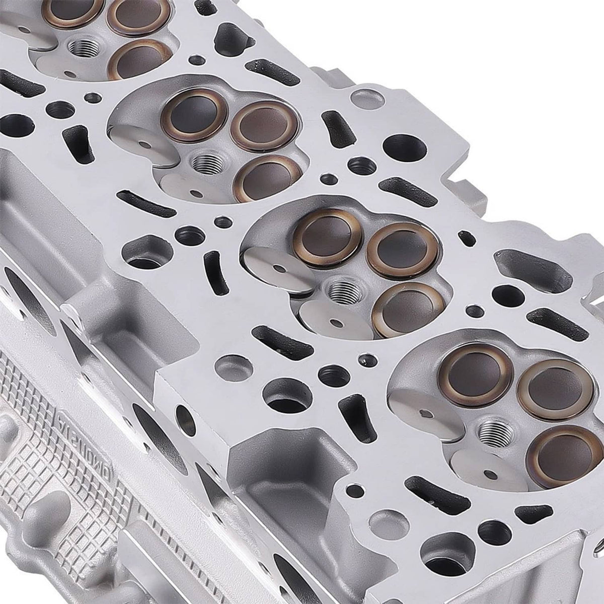 Aluminum alloy cylinder head with six cylinder bores and valve spring seats