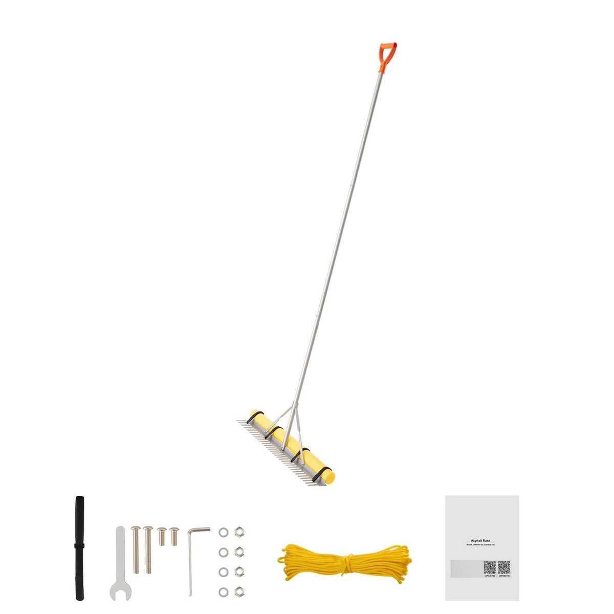 36-in landscape rake with aluminum handle, wide steel teeth head, orange grip, accessory parts