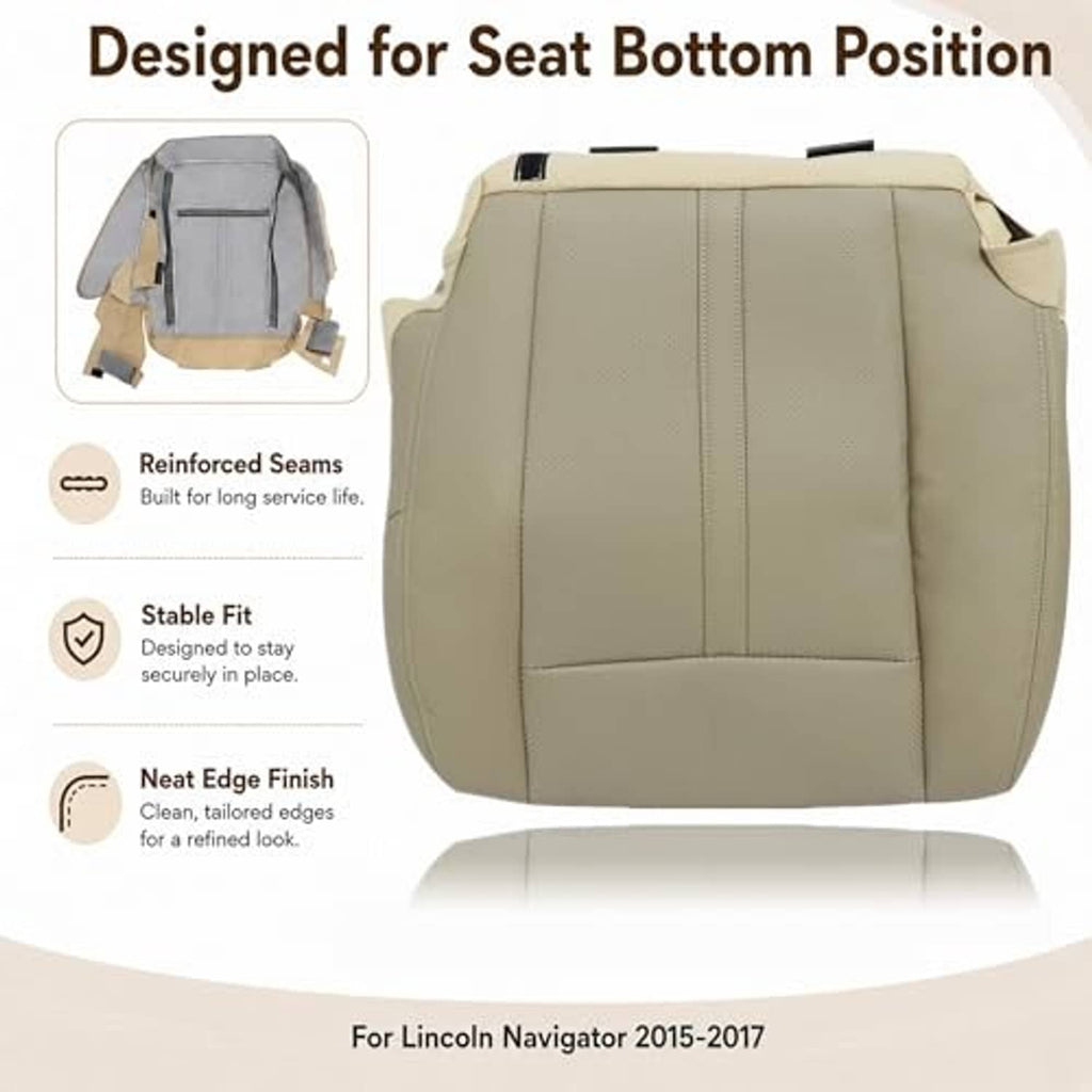 Tan leather front seat bottom replacement cover for driver side, with visible side tab.