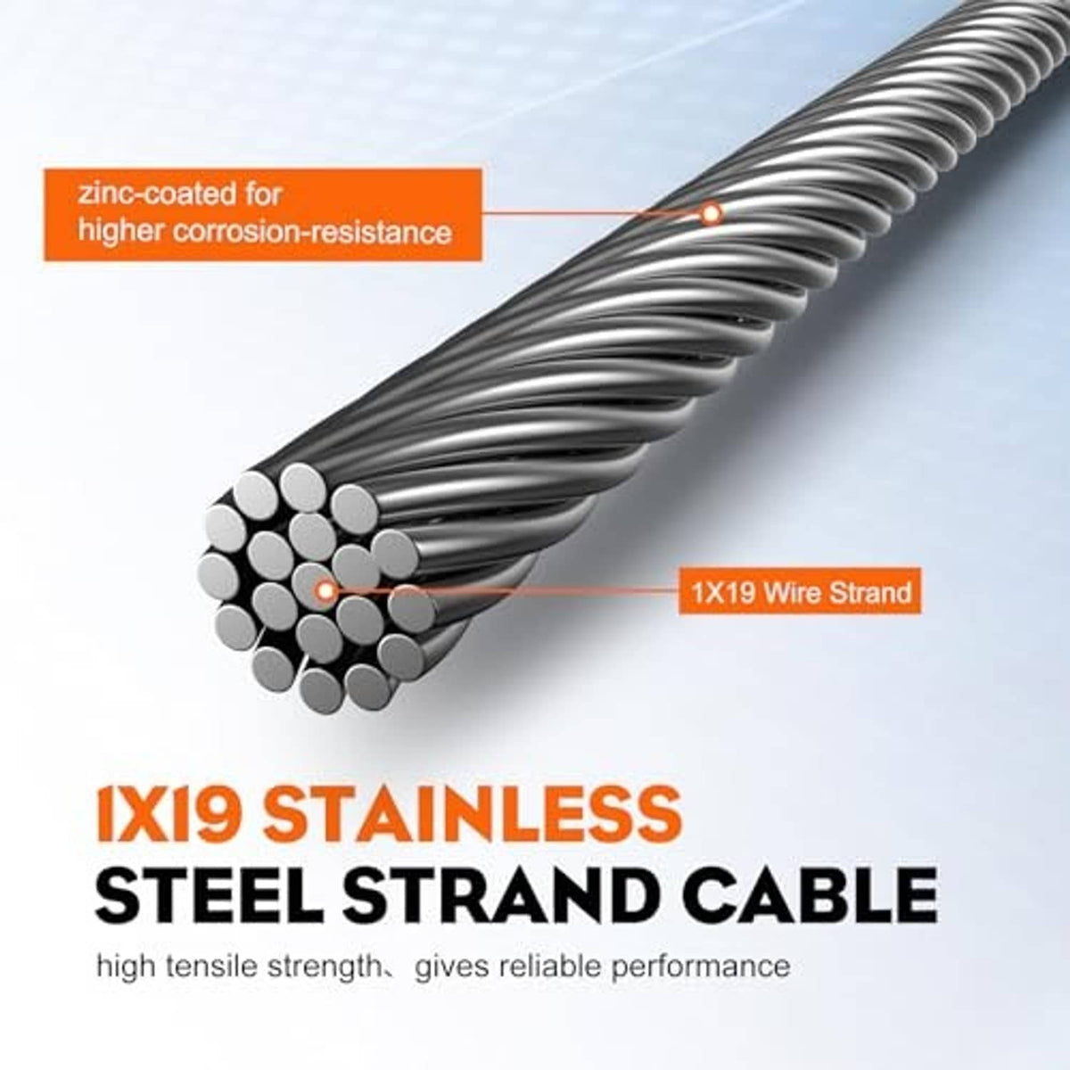 Steel strand engine control cable with bundled wire strands and protective zinc coating