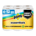 White paper towel 6-12 pack, multiple rolls with Bounty essentials label