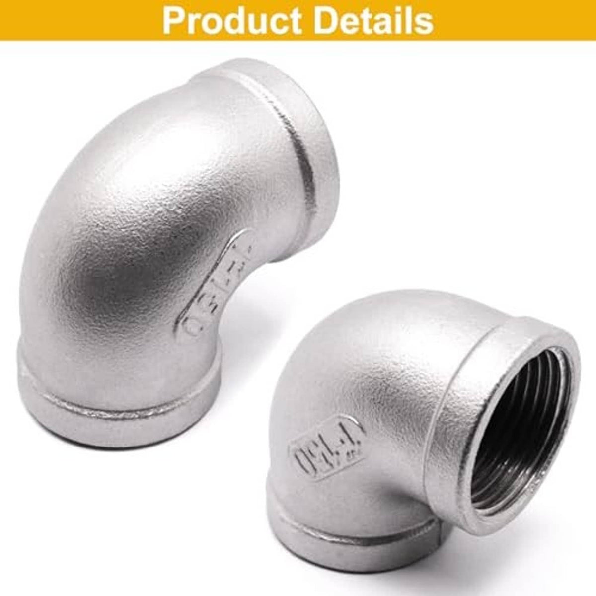Set of stainless steel 90-degree street elbows with female NPT threaded ends