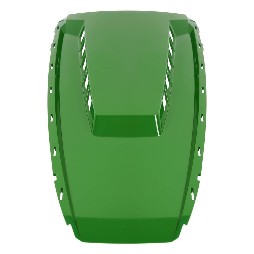 Green hood panel with central recessed area and multiple side mounting slots