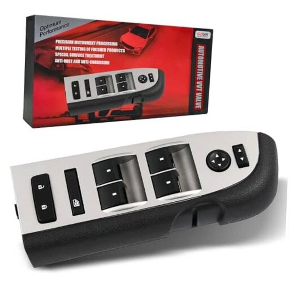 Window switch assembly with black bezel, power window buttons, and mirror/lock controls