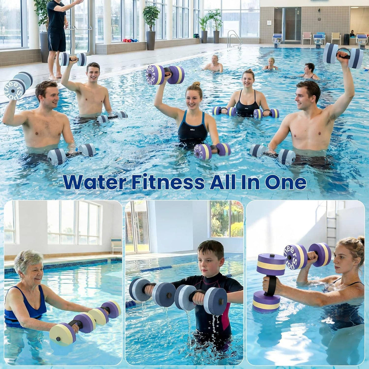EVA foam water resistance dumbbells used for group water fitness exercise