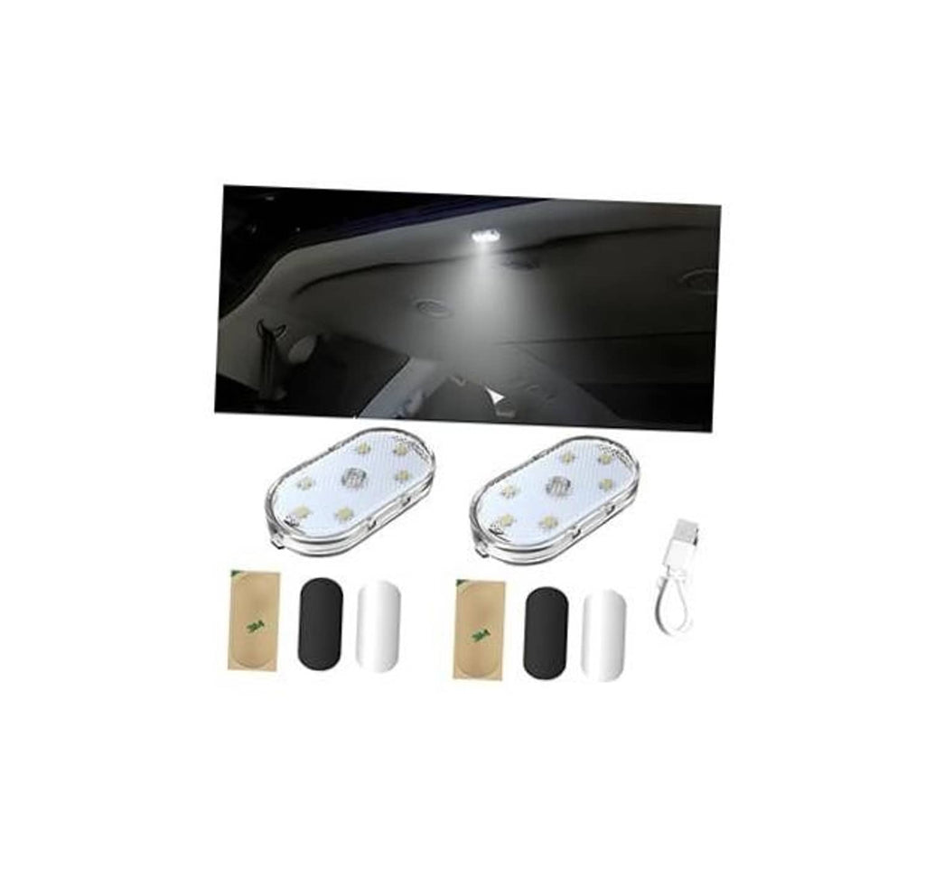 Two oval wireless magnetic LED car interior lights with cable and holders