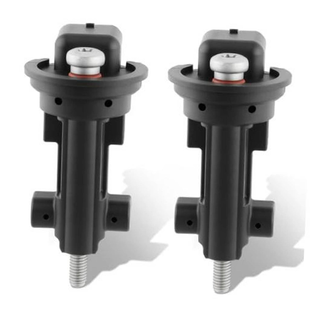 Pair of black camshaft position sensors with threaded mounting bolt ends