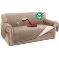 Khaki quilted waterproof loveseat sofa cover with stitched armrest panels