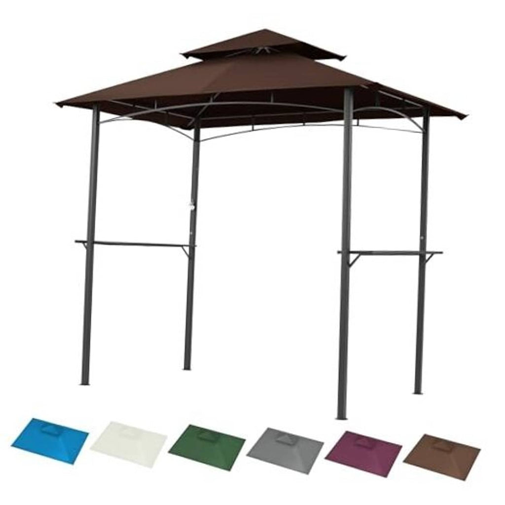 Coffee-brown grill gazebo replacement canopy top, 5x8 ft, double-roof design