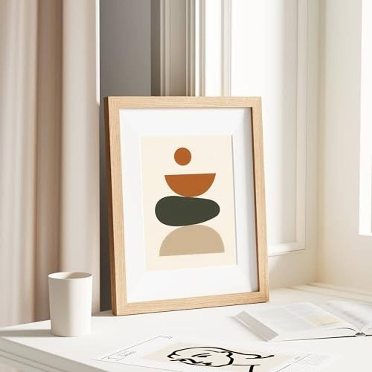 Natural solid wood picture frame with clear plexiglass, tabletop portrait orientation