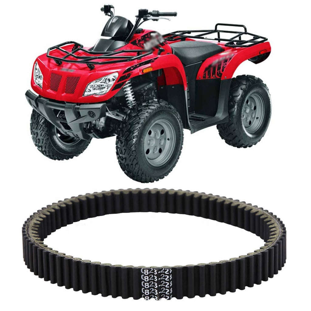 Black ribbed drive belt loop with numbered metal markings and toothed edge
