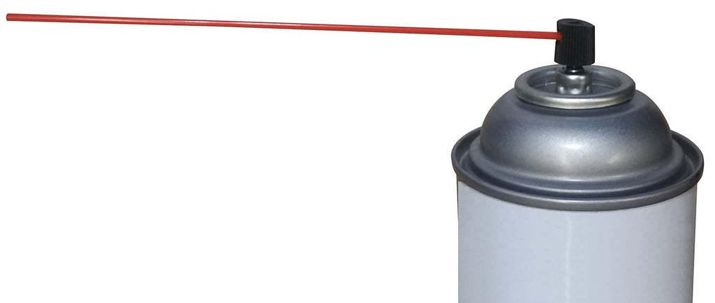 Aerosol spray can top with black nozzle, gray body