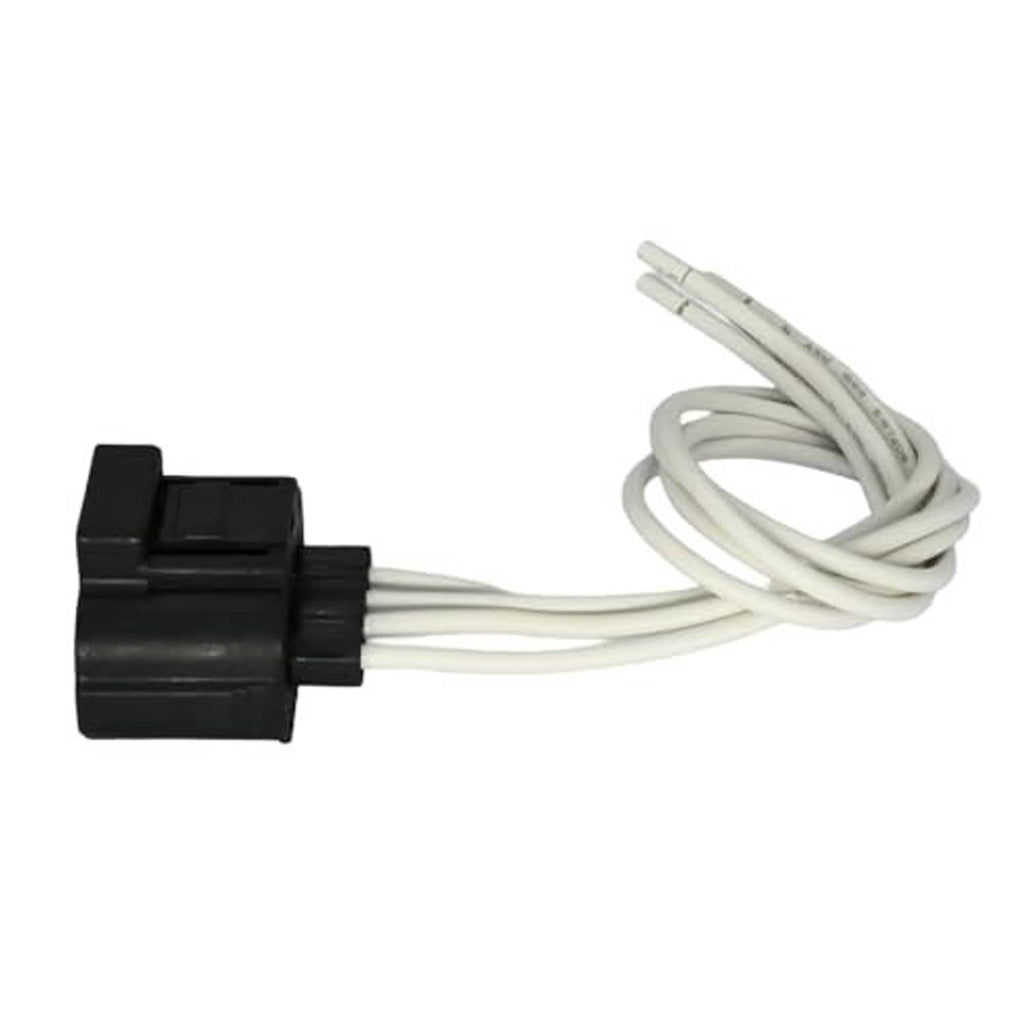 Throttle position sensor wiring harness connector with black plug and white wires with terminals