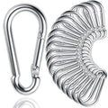 Large silver spring snap hook with bundled matching carabiners, shiny metal finish