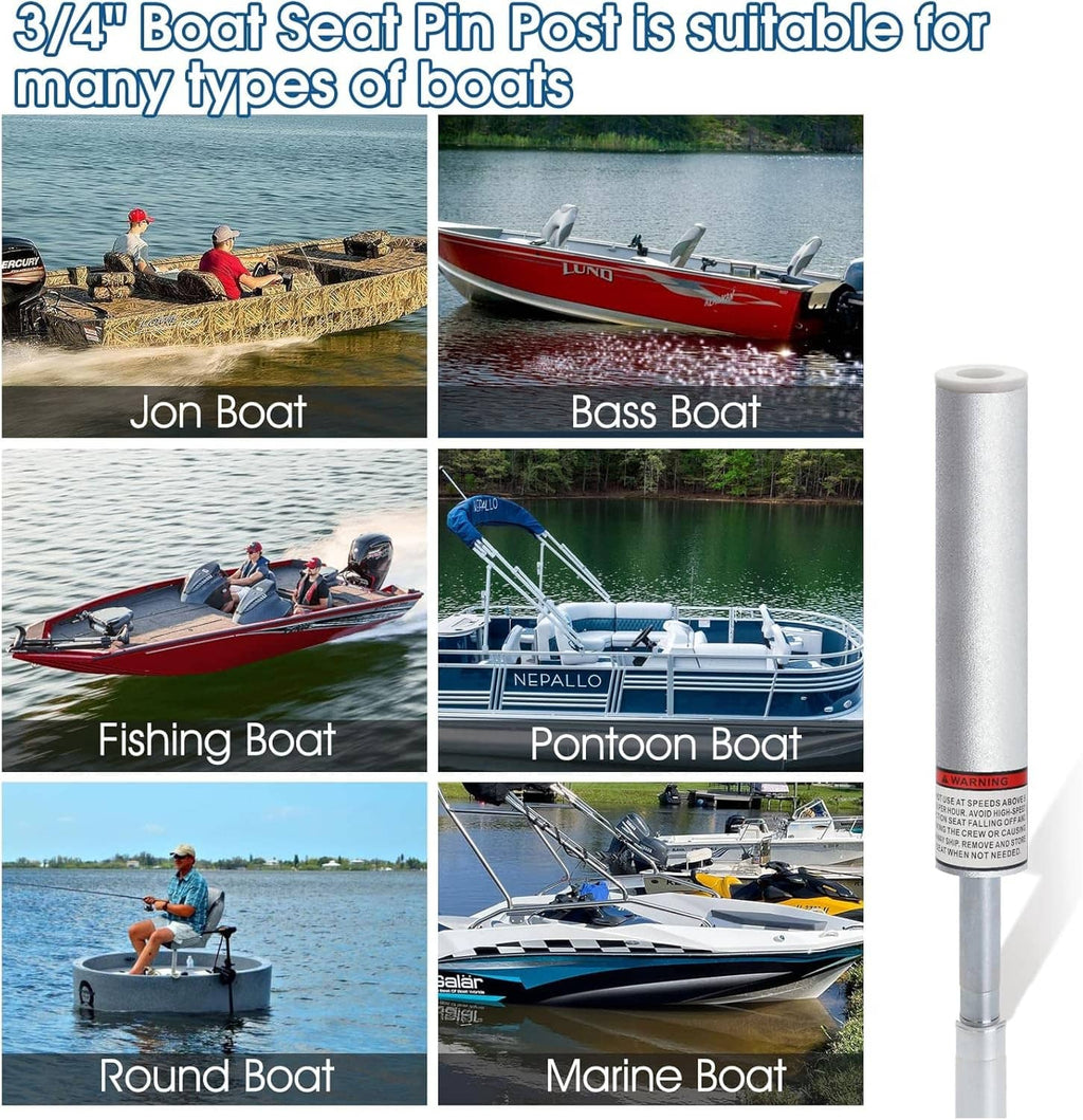 Silver marine boat seat pin post standing upright with flanged top