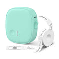 Mint green portable mini label maker with tape roll and blank label strips