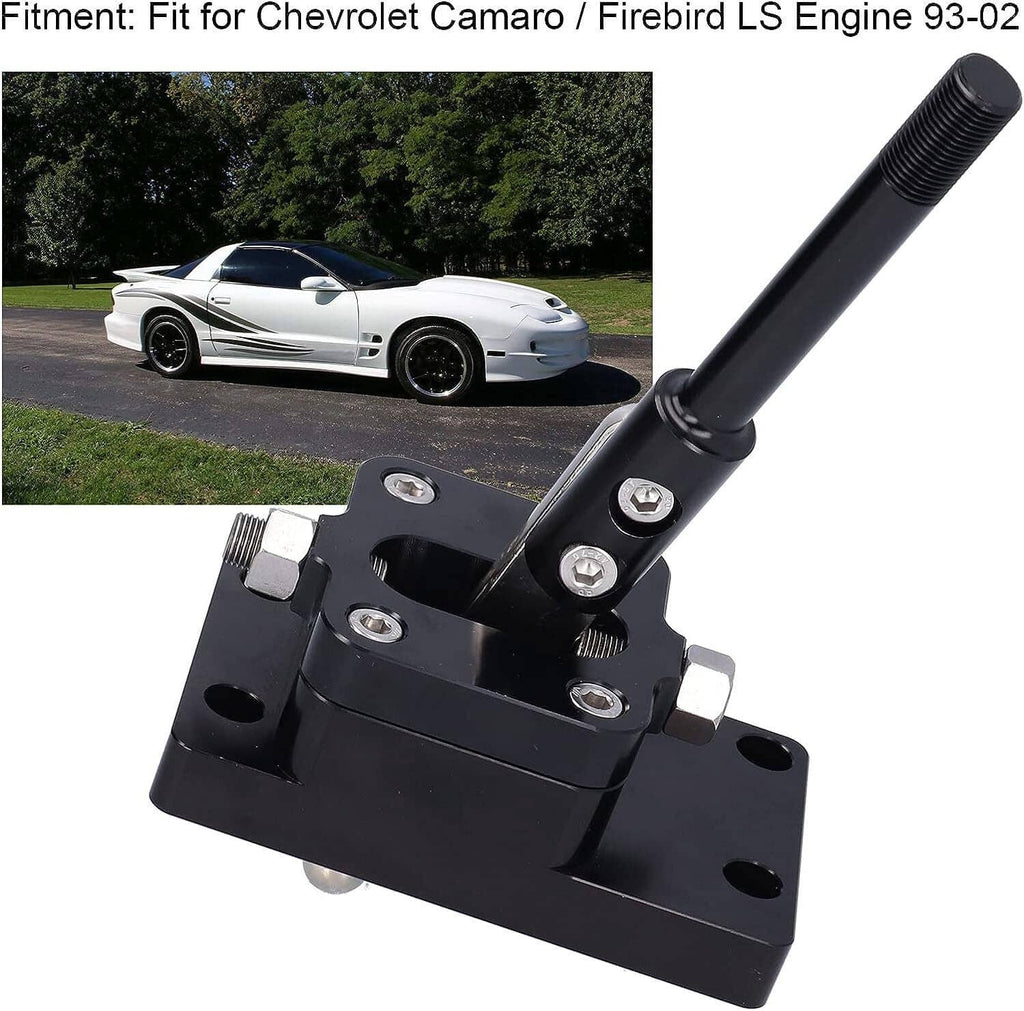 Black billet 6-speed short throw shifter with threaded knob lever and mounting brackets