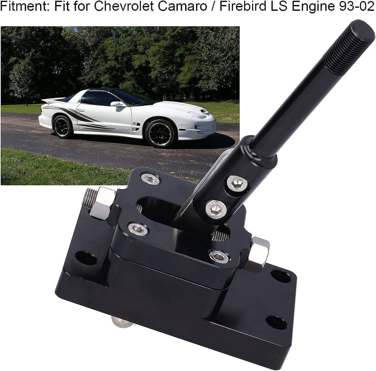 Black billet 6-speed short throw shifter with threaded knob lever and mounting brackets
