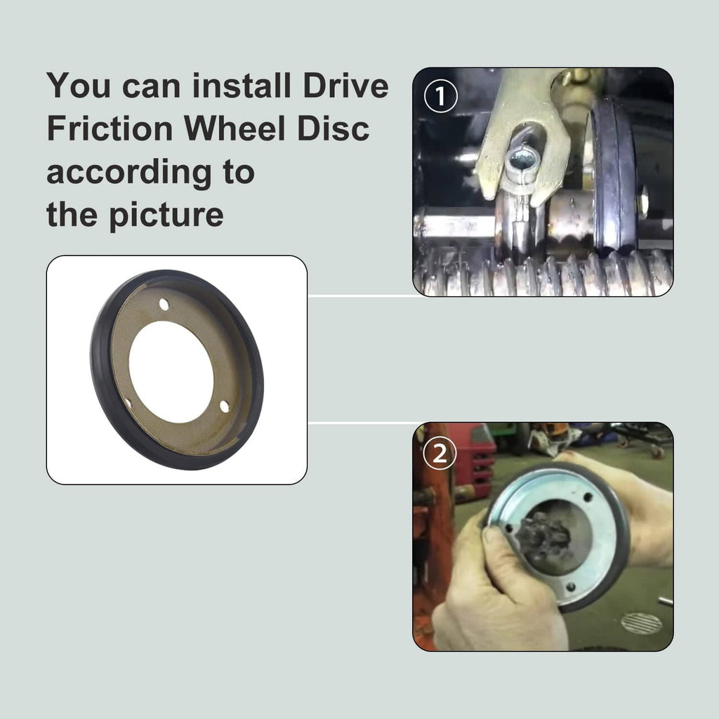 Black drive friction wheel disc with bronze center and three mounting holes