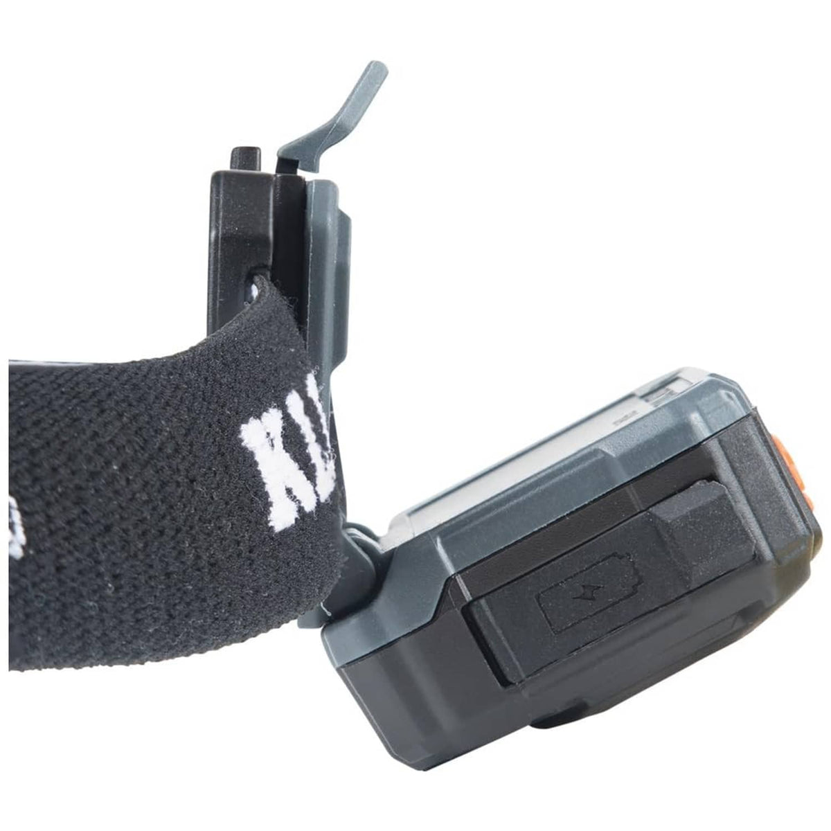Rechargeable LED headlamp light unit with mounting clip on black headband