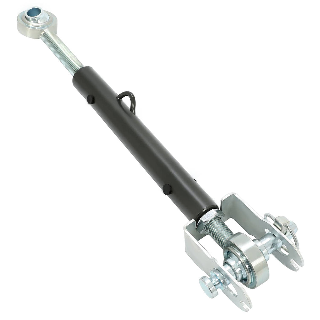 Dark 3-point hitch turnbuckle with threaded rod and U-shaped mounting bracket