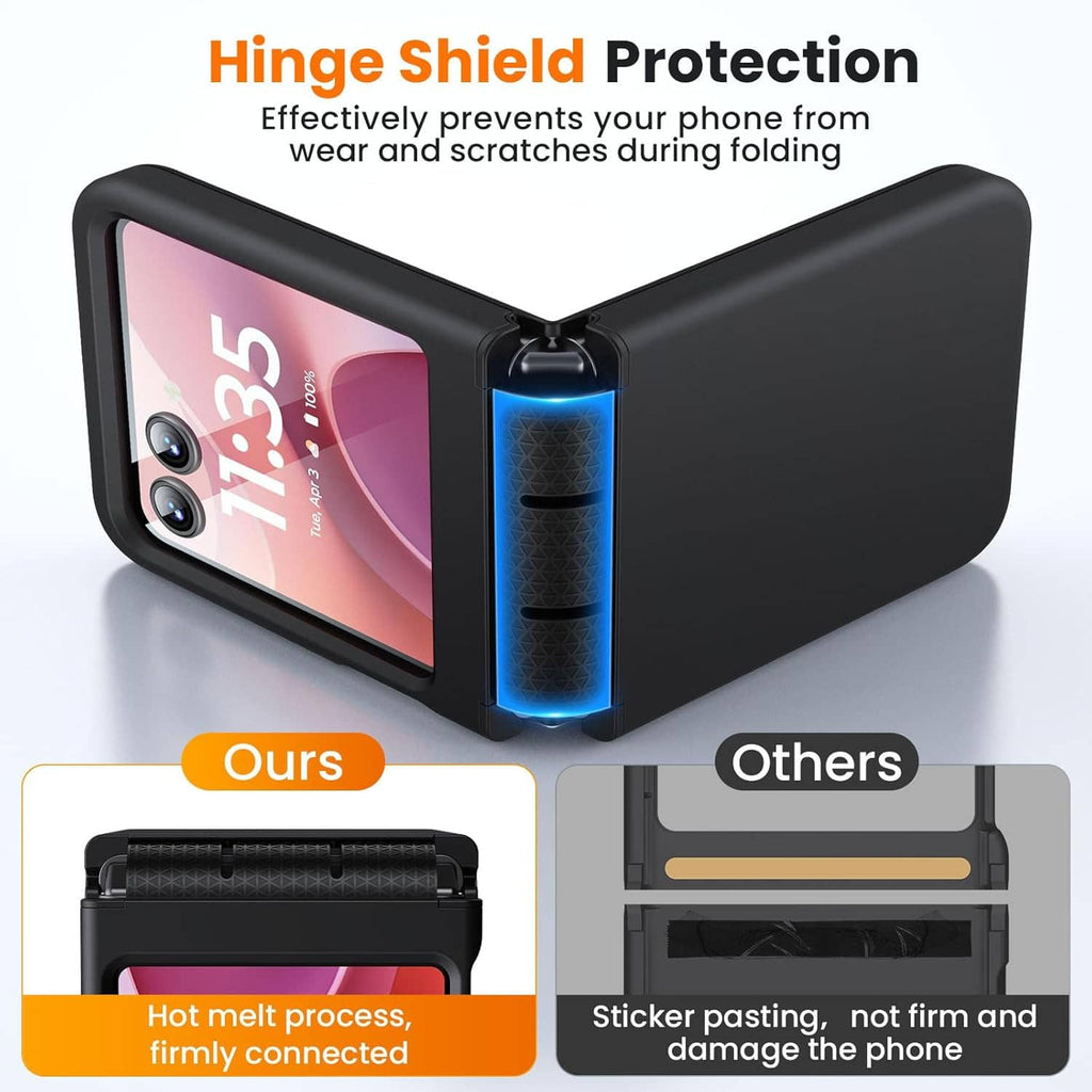 Black folding phone case with hinge shield protection and hinge cover