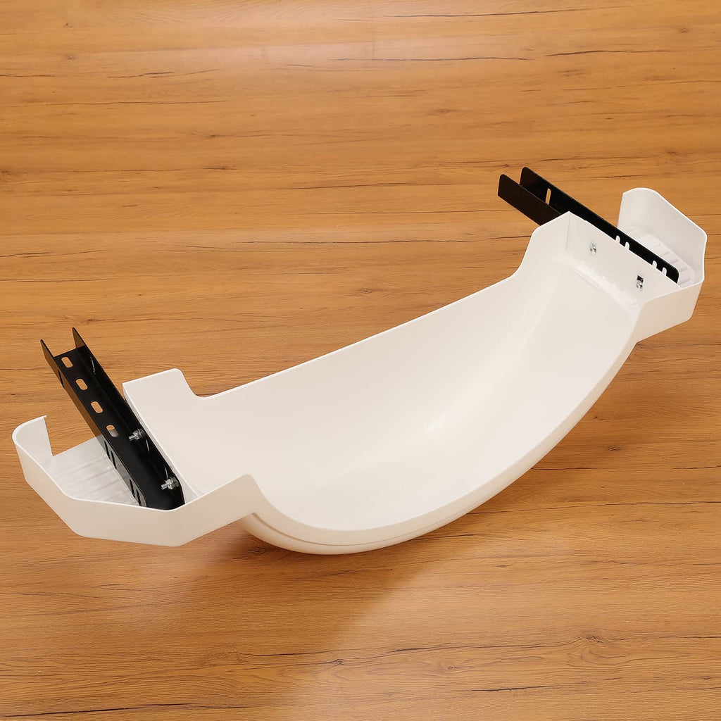 White HDPE trailer fender with black steel mounting brackets and side tabs