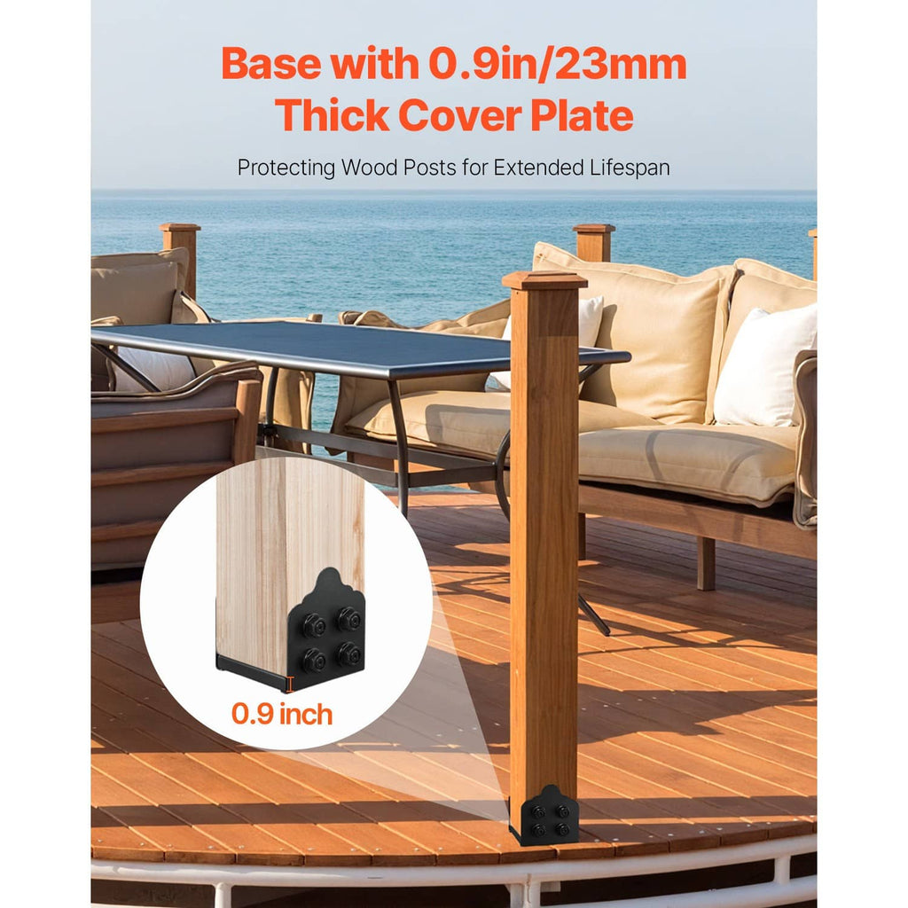 Black steel wood post base bracket with 0.9 in cover plate, 2-pack