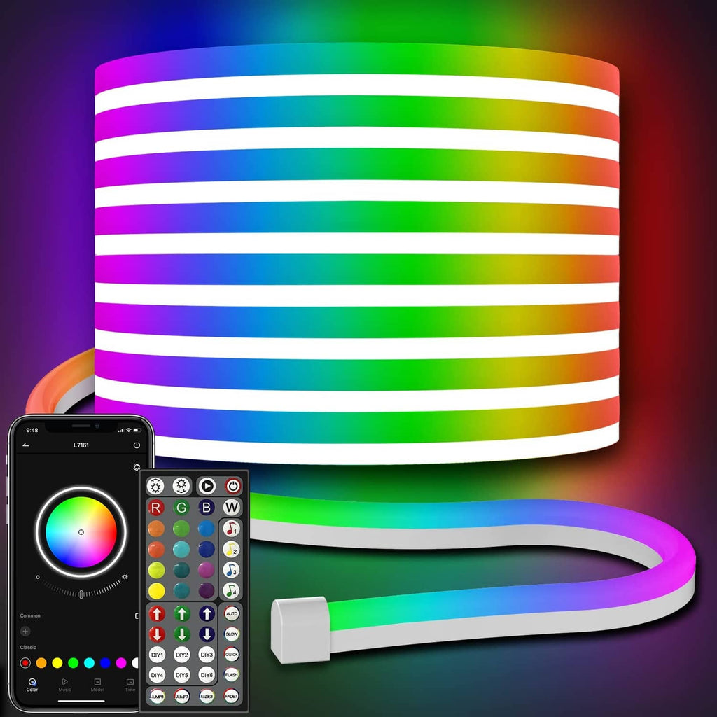 RGB LED neon rope lights with flexible white diffuser and color controller remote