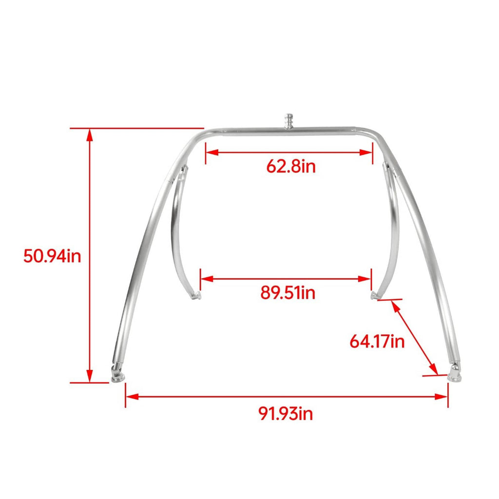 Aluminum wakeboard tower dimensions chart with 62.8in width and height measurements