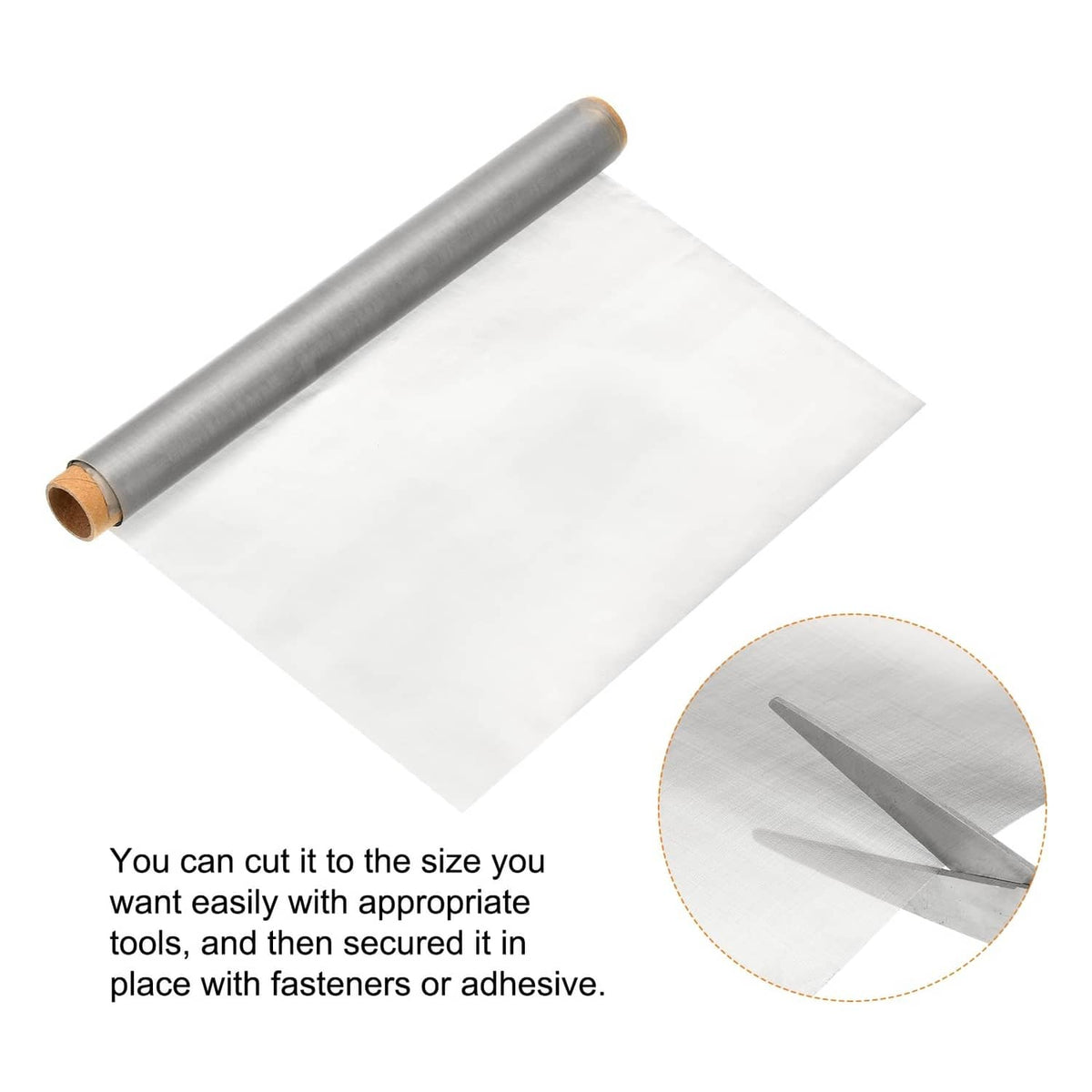 Stainless steel wire mesh screen roll, silver-toned, cut-to-size sheet
