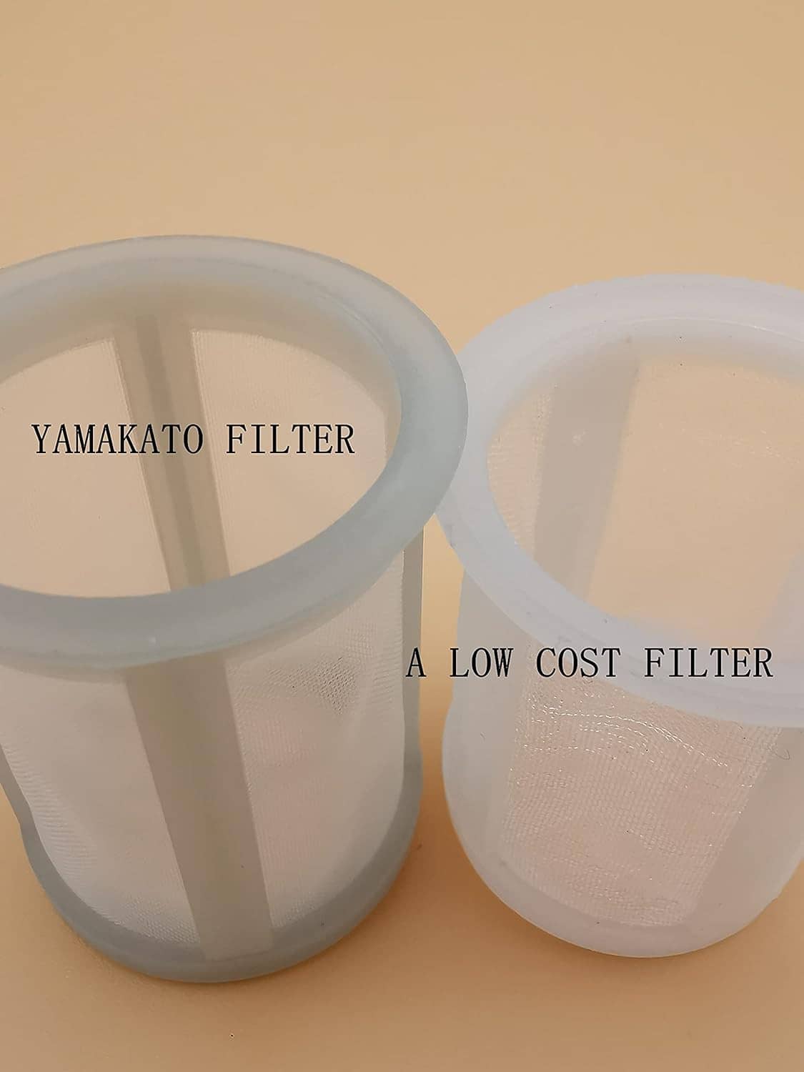 Pair of translucent fuel filter screens, one dark gray and one light gray, with mesh insert