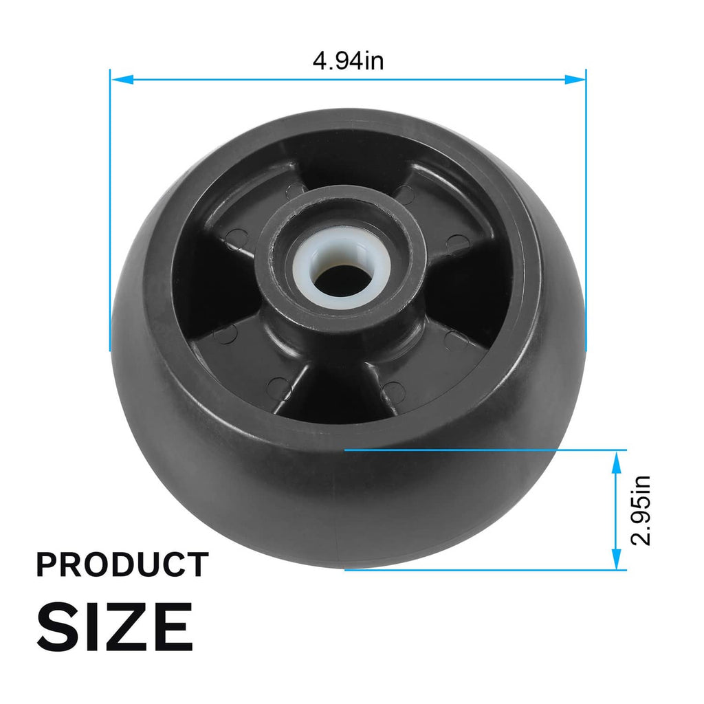 Single black deck mower wheel with center bearing for mower deck installation