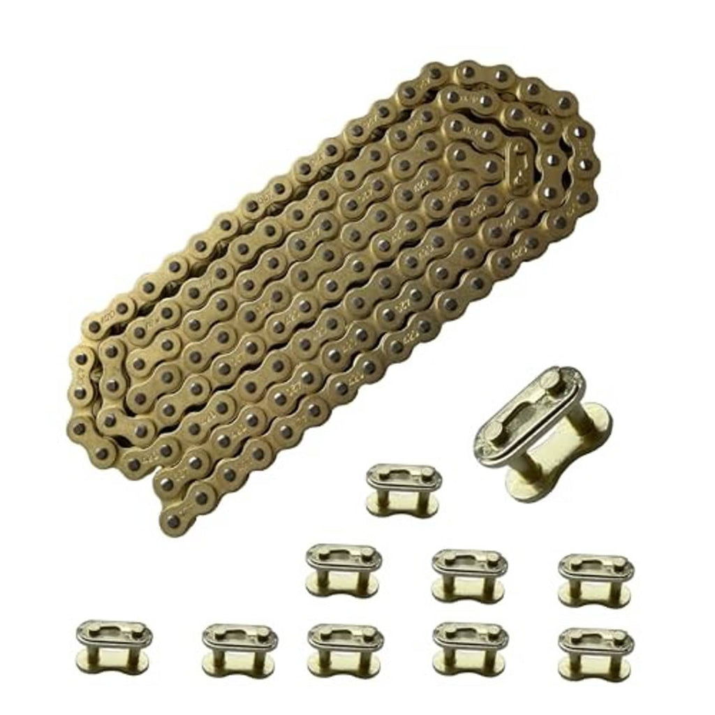 Gold roller chain with master link clip and small connecting link pieces