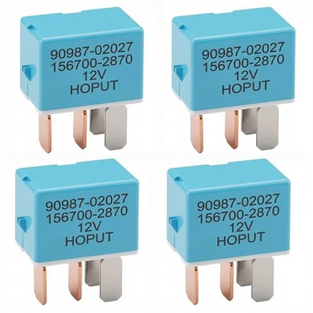 Blue 4-pin AC relay with '12V HOPUT' text and four metal connection pins