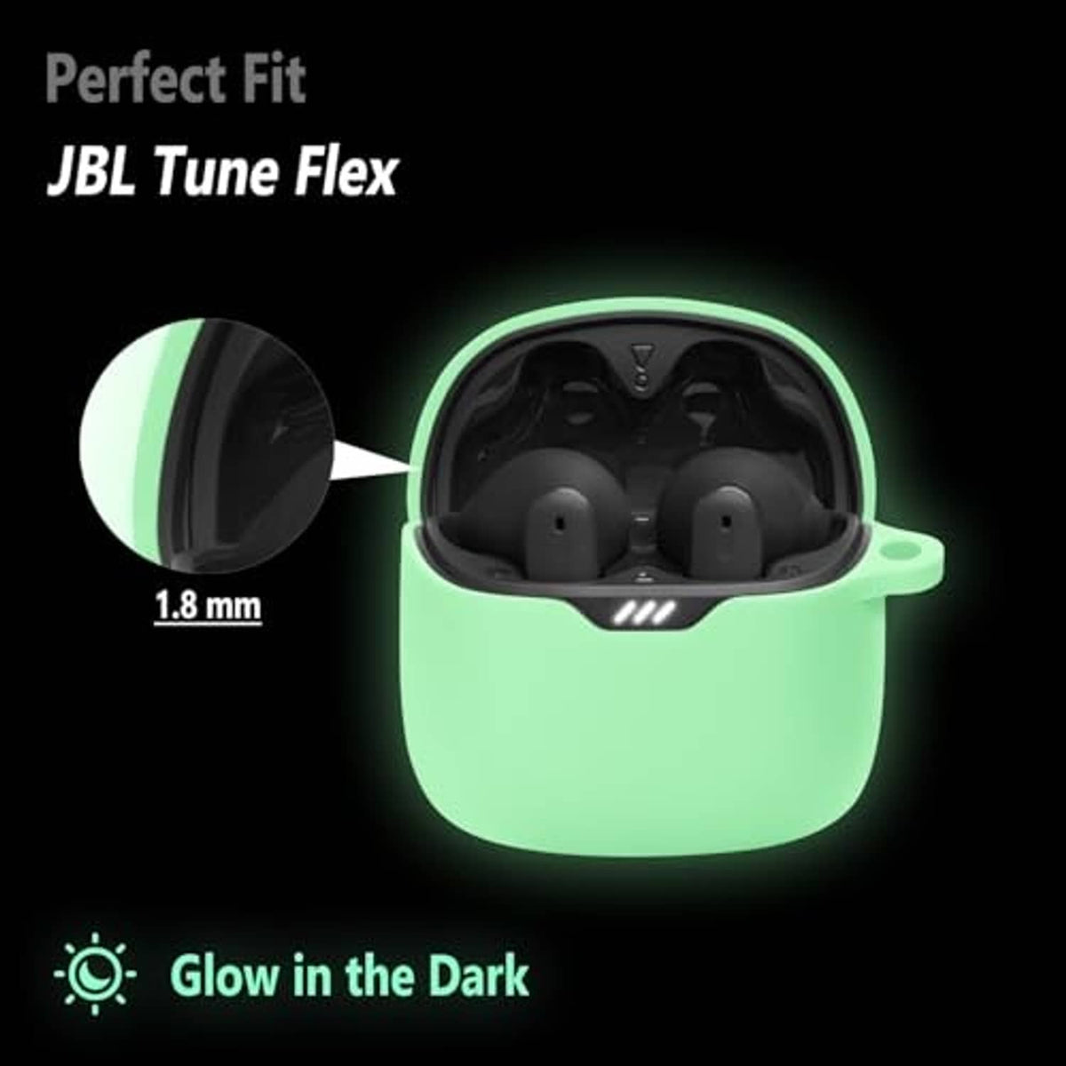 Luminous green silicone earbuds case cover showing inside earbud fit