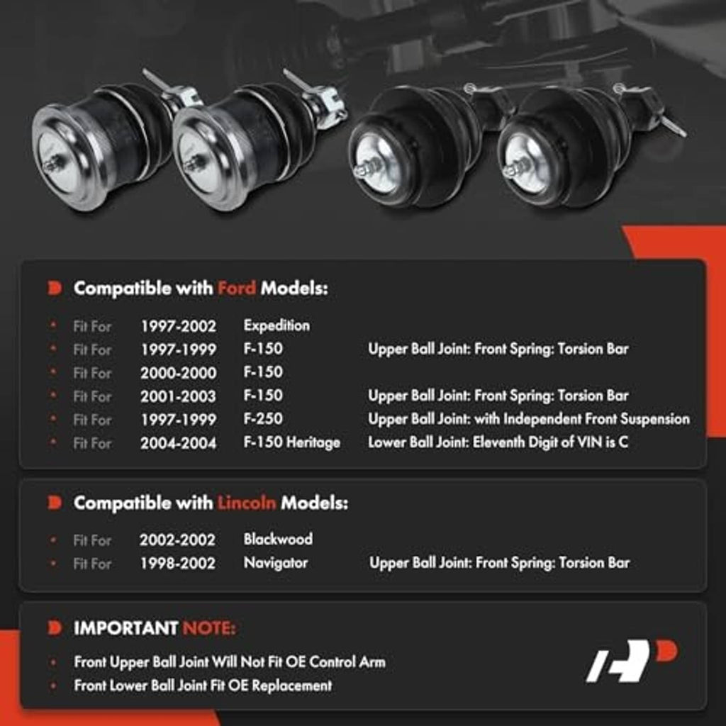 Set of four ball joints with metal studs and black rubber housings