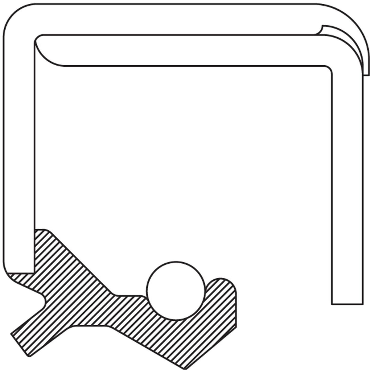Wheel seal diagram with outer rubber ring and inner metal lip, cross-section view