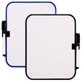 Set of two square whiteboards with magnet strips, rounded corners, blue and black frames