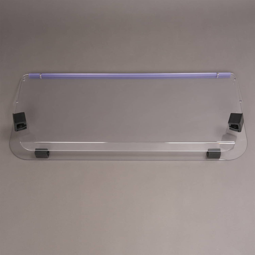 Clear vented golf cart windshield windscreen with black mounts, front view