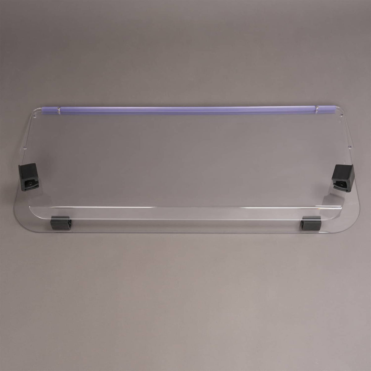 Clear vented golf cart windshield windscreen with black mounts, front view