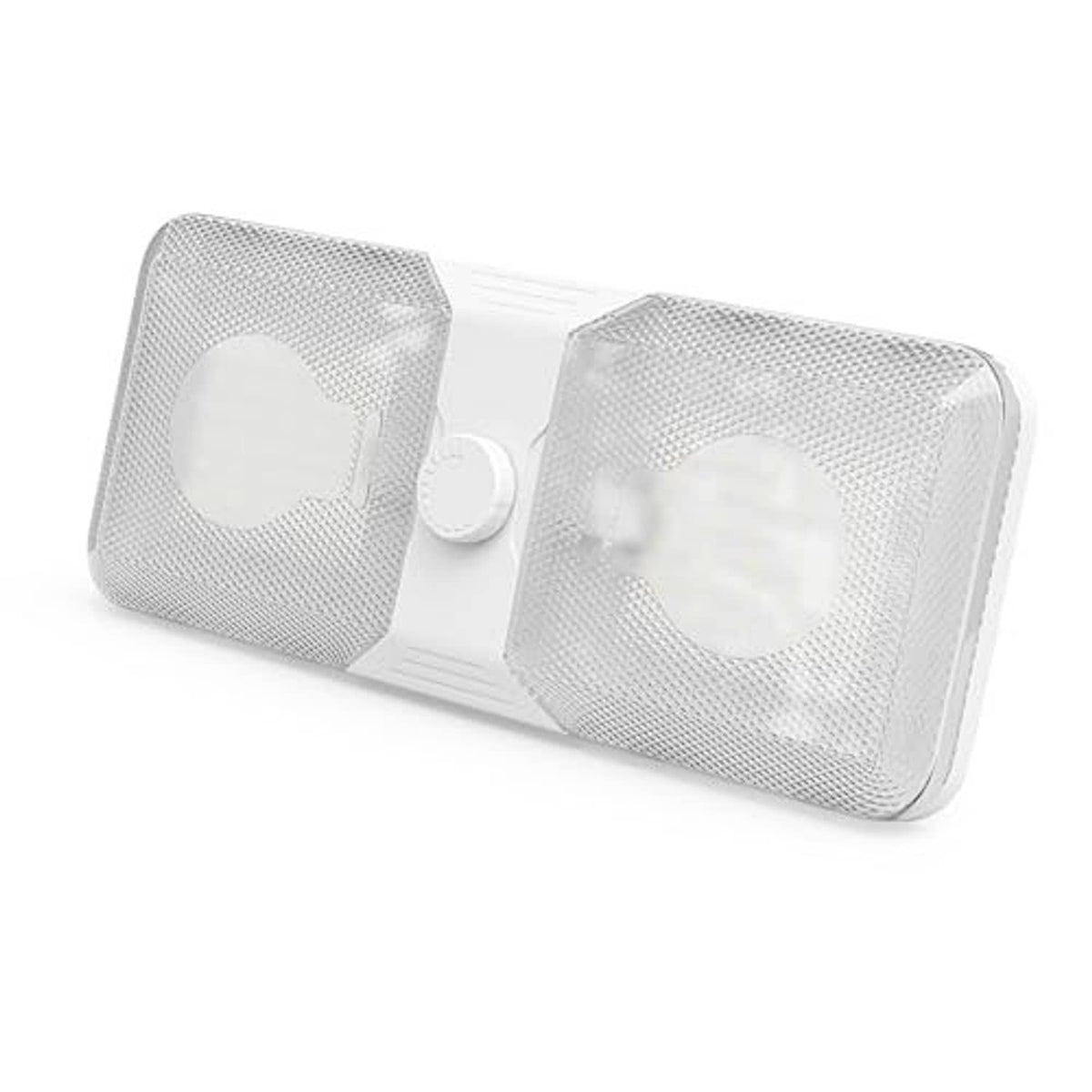 Double dome LED ceiling light fixture with two frosted mesh lenses and white dimmer knob