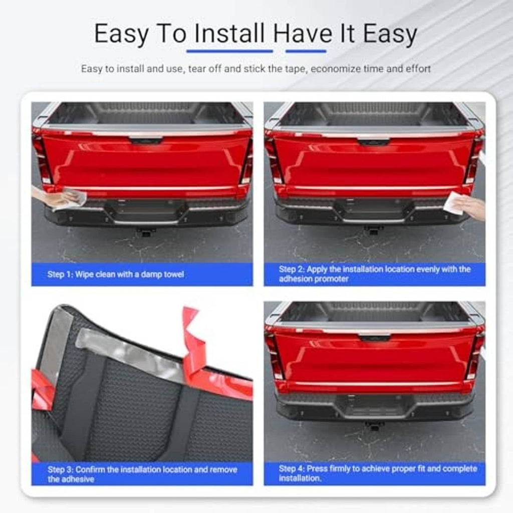 Rear bumper step pad, shown being installed on a truck rear bumper