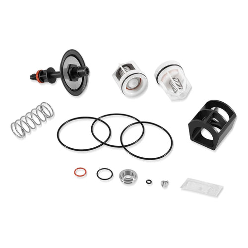 Water pressure regulator repair kit parts with spring, o-rings, and valve cartridge pieces