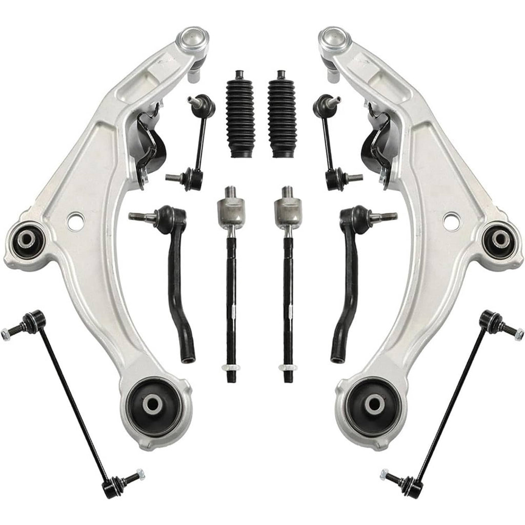 Pair of front lower control arms with ball joints, tie rods, and suspension links