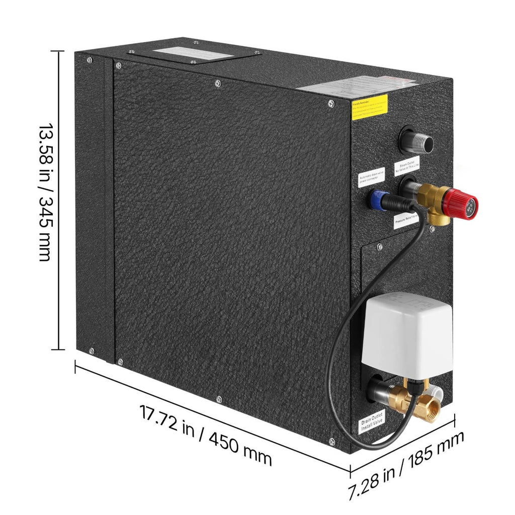 Steam generator controller unit with black textured casing and visible inlet/outlet fittings