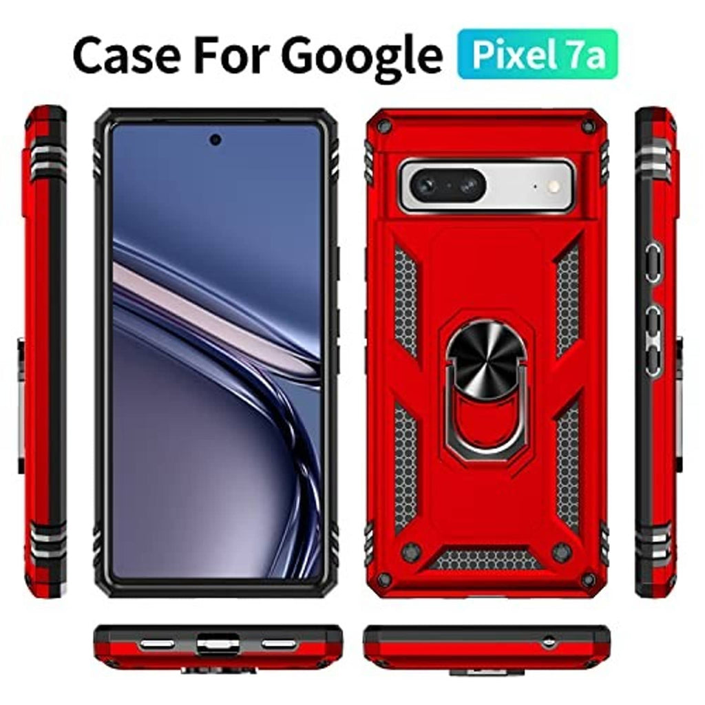 Red rugged phone case with kickstand ring; front and back cutouts shown