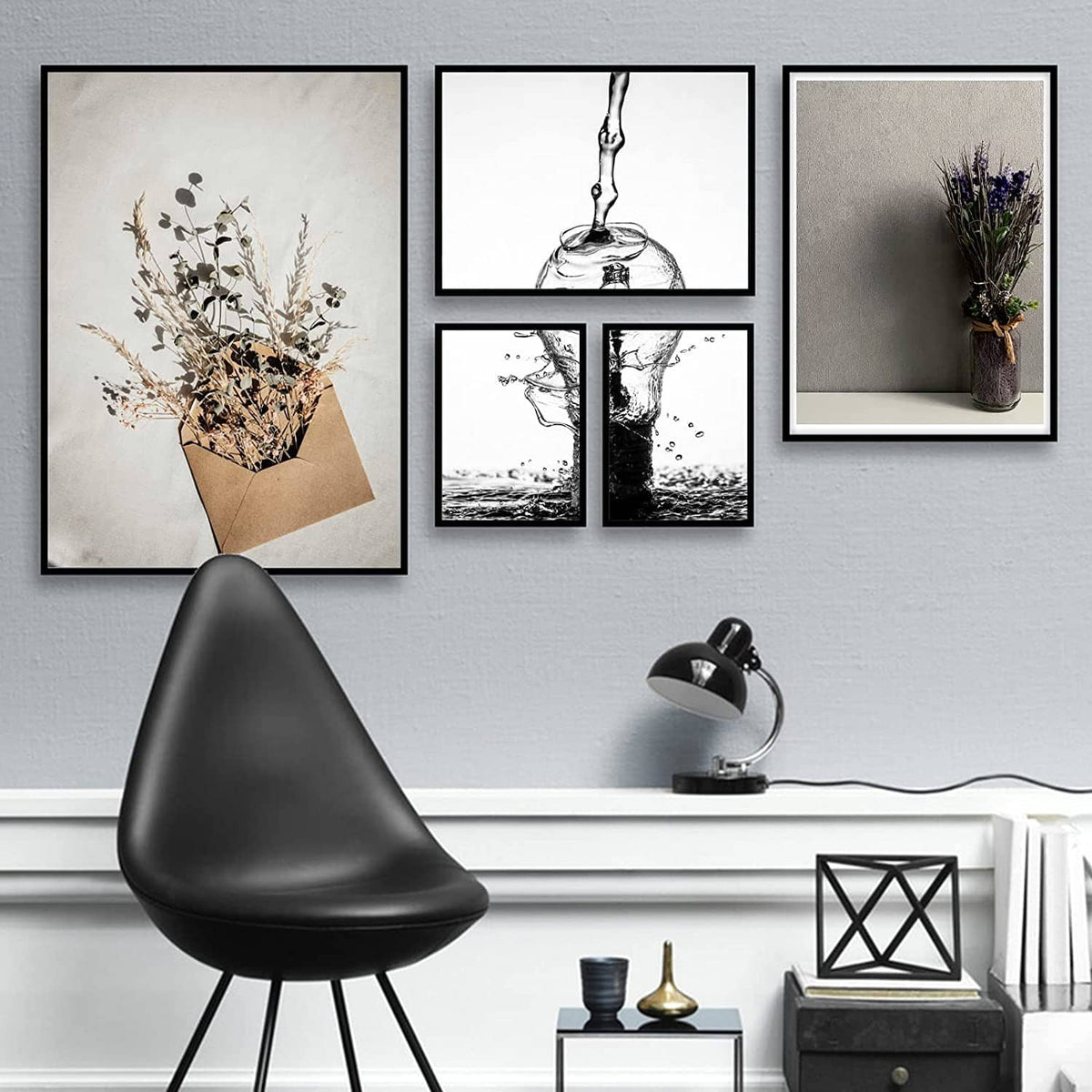 Black 9x12 picture frame with floral print inside